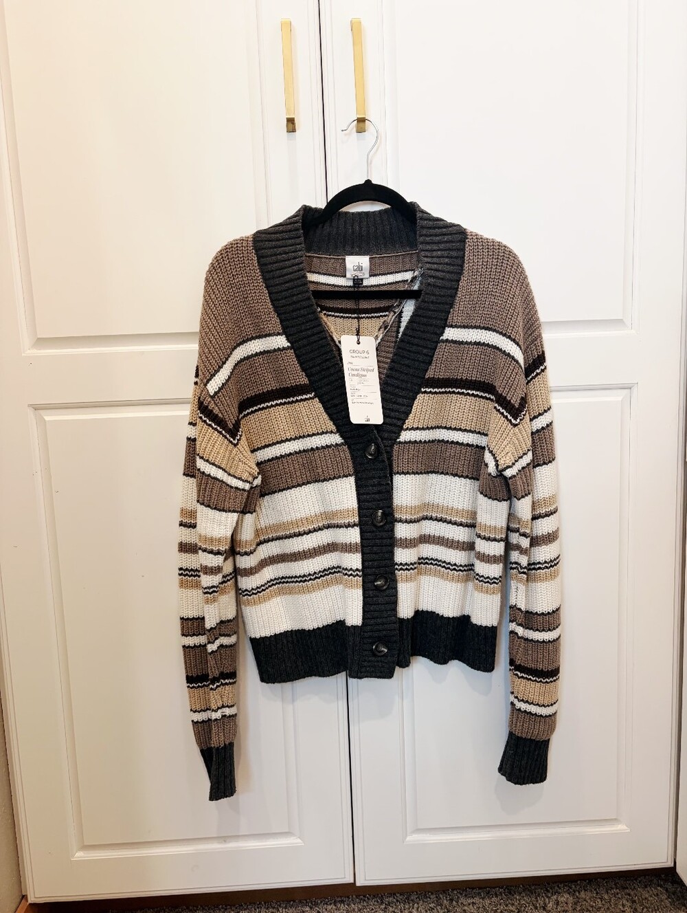 cabi Cocoa Striped Cardigan #4860 NWT Multi Stripe Button Front Sweater Size L